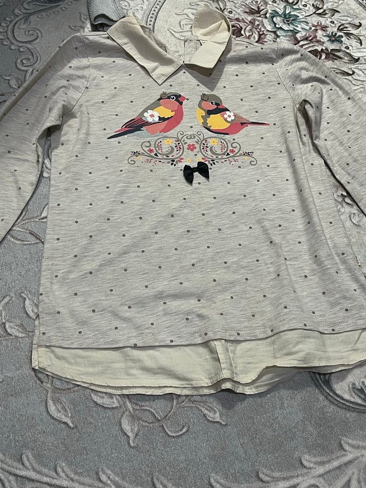 Bohem Tarz Gri Uzun Kollu Kız Gömlek - Görsel 2