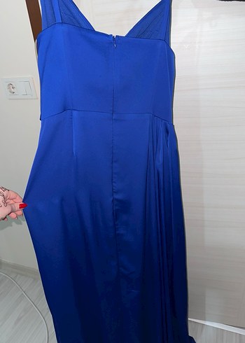 Lacivert Drapeli yırtmaç detaylı 
Uzun Abiye Elbise - Görsel 4