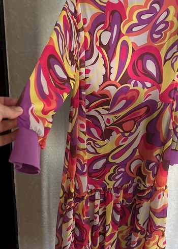 Renkli Bağlama Desenli Uzun Kadın Elbise - Görsel 4