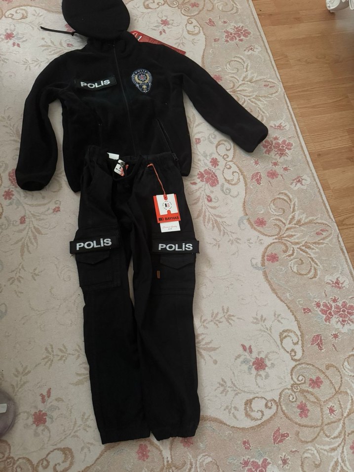 Çocuk Polis Kostümü Siyah Kadife Takım - Görsel 2