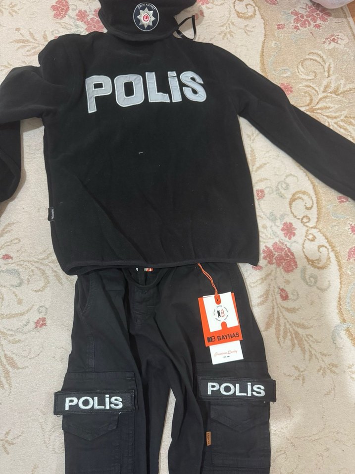 Çocuk Polis Kostümü Siyah Kadife Takım - Görsel 3