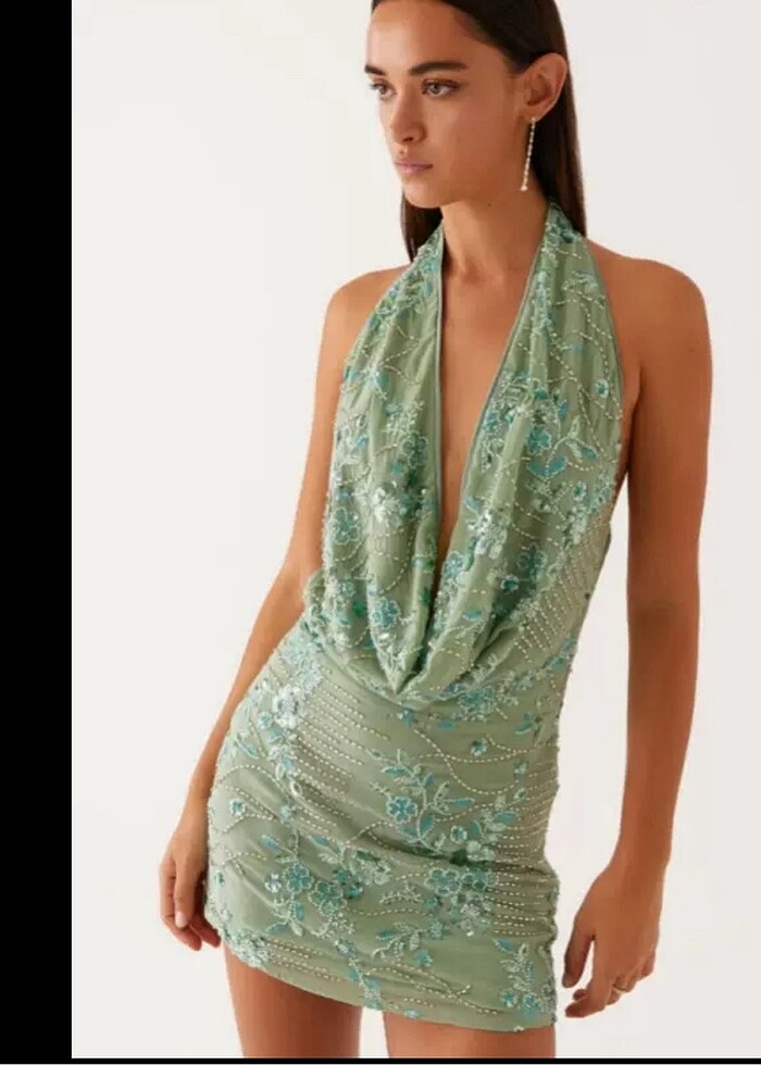 Pul Boncuk İşlemeli Tasarım Elbise - Görsel 4