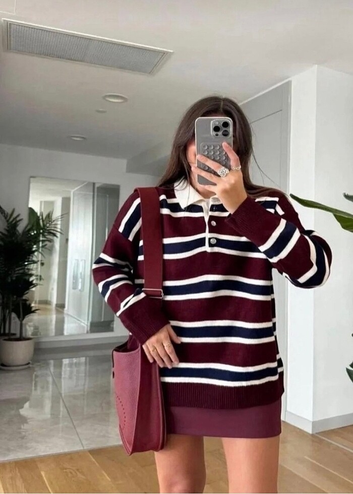 çizgili kazak kalın oversize - Görsel 2