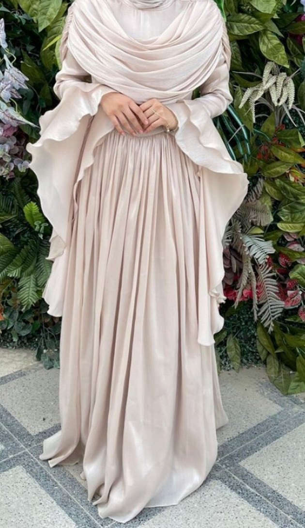 Bej Uzun Kollu Bohem Kadın Abiye Elbise - Görsel 3