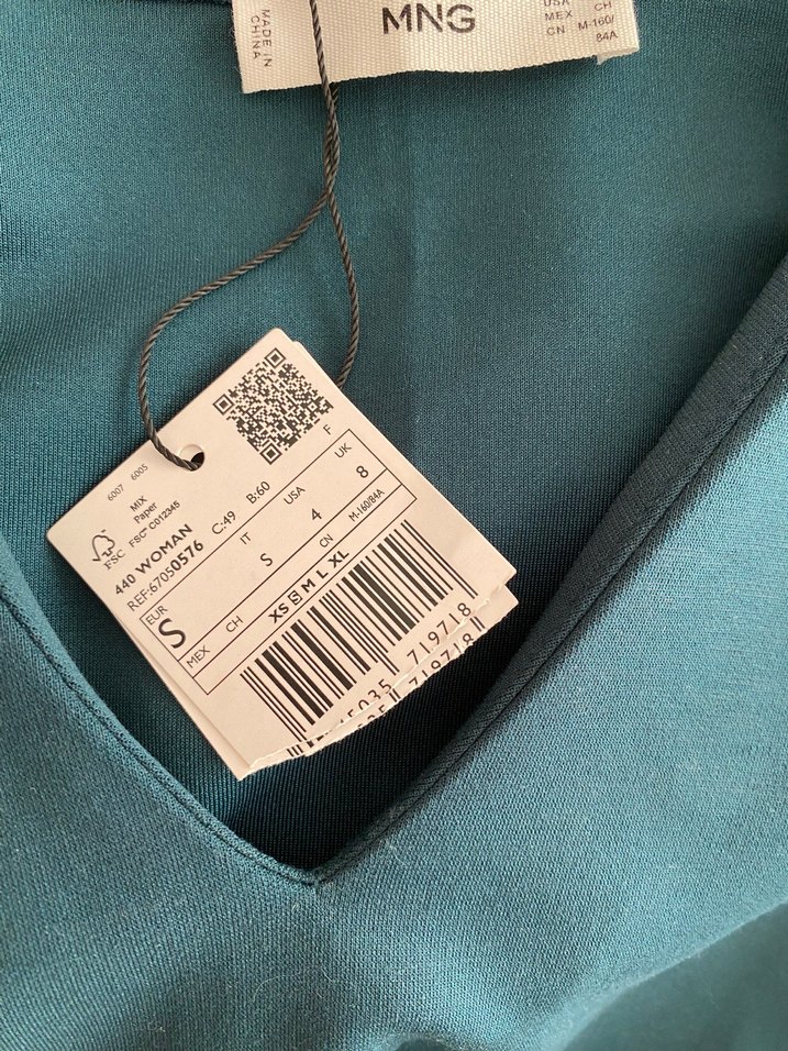 Yeni-etiketli Mango V-Yaka Yeşil Mini Kadın Elbise - Görsel 3