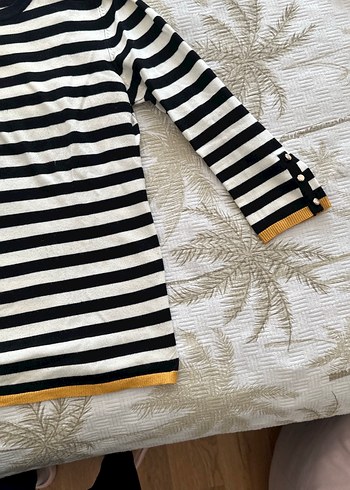 Çizgili Pamuklu Kadın Triko Kazak - Görsel 2
