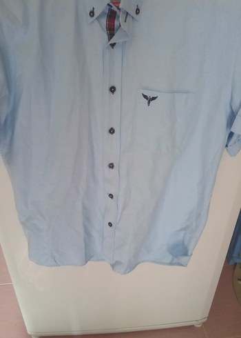 Erkek Mavi Kısa Kollu Pamuklu Gömlek - Görsel 2