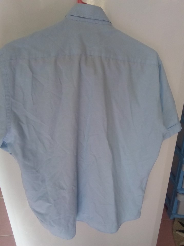 Erkek Mavi Kısa Kollu Pamuklu Gömlek - Görsel 3