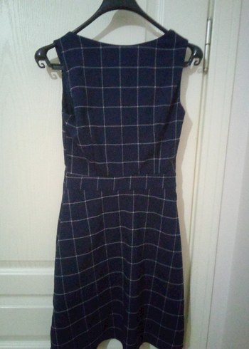 Lacivert Kareli Midi Elbise - Görsel 2