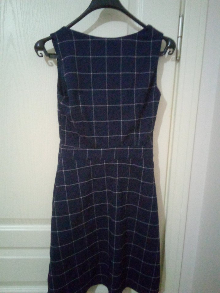 Lacivert Kareli Midi Elbise - Görsel 2