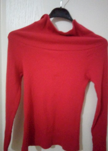 Kırmızı Yüksek Yakalı Kadın Triko Kazak - Görsel 2