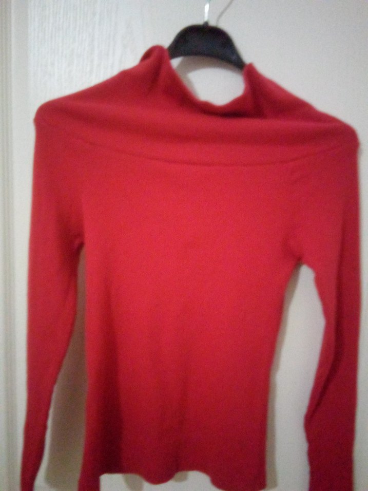 Kırmızı Yüksek Yakalı Kadın Triko Kazak - Görsel 2