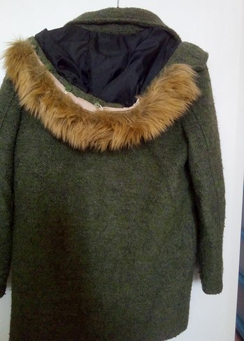 Düğmeli Yeşil Kadın Yün Kaban - Görsel 2