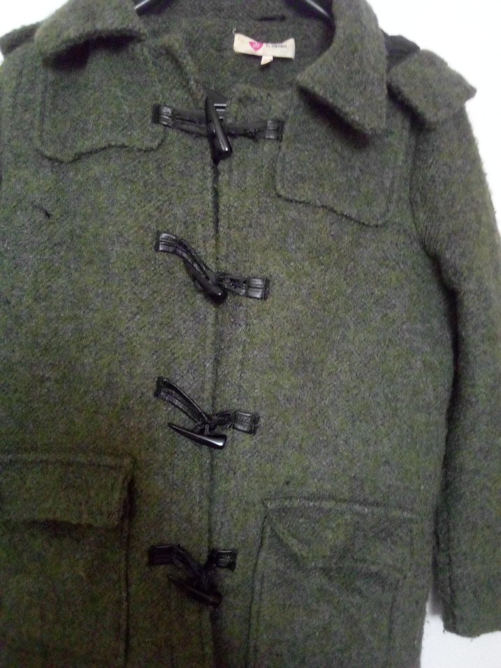 Düğmeli Yeşil Kadın Yün Kaban - Görsel 3