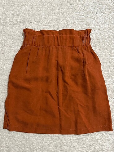 Tarçın renk beli lastikli cepli mini elbise