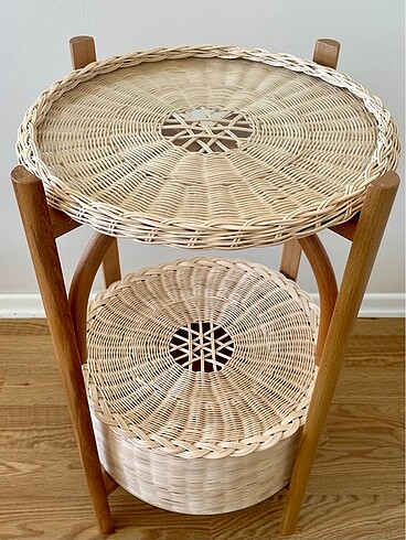 IKEA model el emeği doğal rattan bambu katlanabilir ahşap sehpa