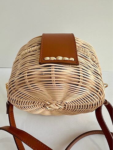 Beden ten rengi Renk Mango model el emeği doğal rattan bambu çanta