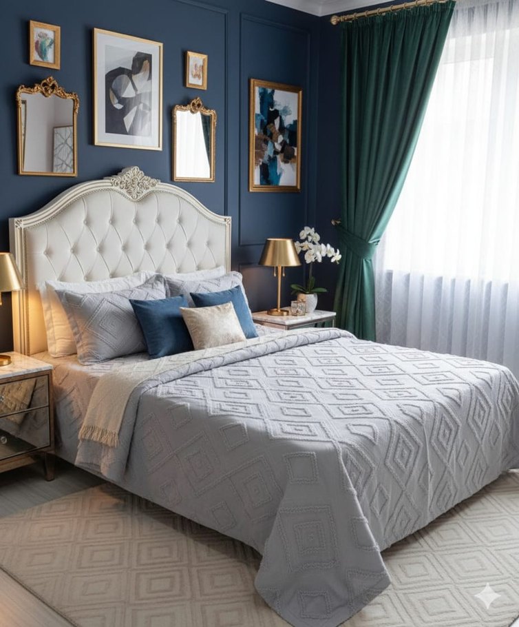 Nakışlı Gri Yatak Örtüsü - Görsel 2