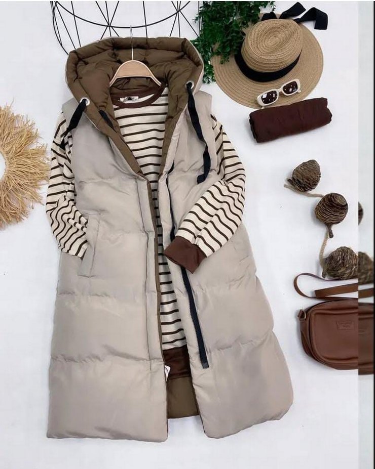 Siyah Kapüşonlu Uzun Kadın Şişme Yelek - Görsel 3