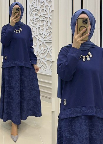 Gri Bağlama Desenli Zincir Detaylı Uzun Elbise - Görsel 5