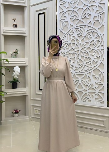 Salaş Kesim, Uzun Kollu Haki Kadın Elbise - Görsel 5