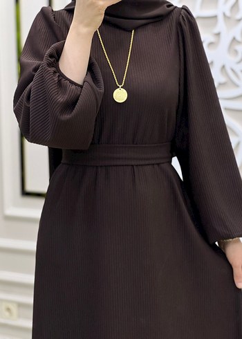 Salaş Kesim, Uzun Kollu Haki Kadın Elbise - Görsel 7