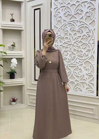 Salaş Kesim, Uzun Kollu Haki Kadın Elbise - Görsel 3