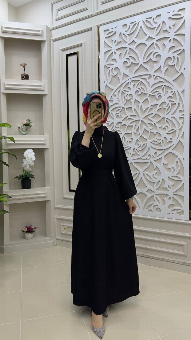 Salaş Kesim, Uzun Kollu Haki Kadın Elbise - Görsel 4