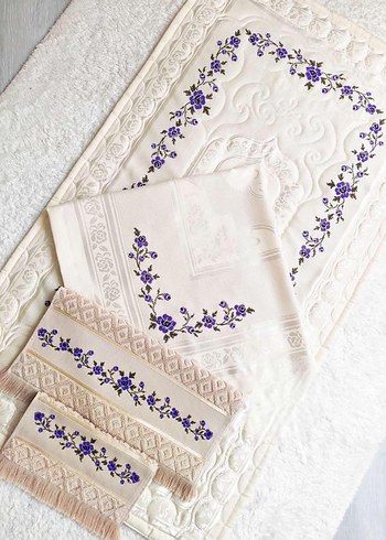 Nakışlı Krem Rengi El Yapımı bohça seti - Görsel 2