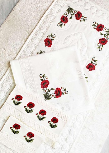 Nakışlı Krem Rengi El Yapımı bohça seti - Görsel 3