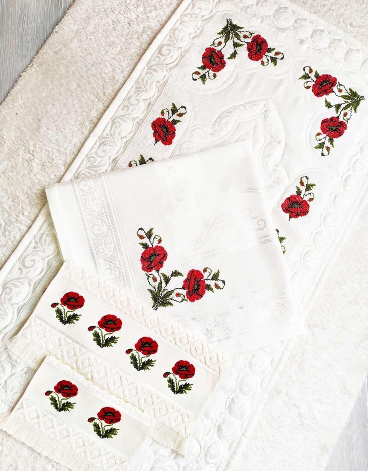 Nakışlı Krem Rengi El Yapımı bohça seti - Görsel 3