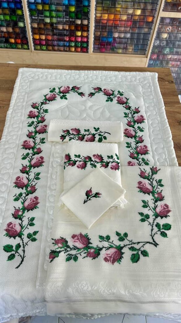 sarmaşık desenli etamin bohça seti - Görsel 2