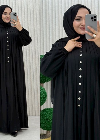 Düğmeli Uzun Keten Kadın Elbise - Görsel 3