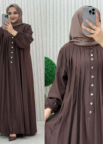 Düğmeli Uzun Keten Kadın Elbise - Görsel 5