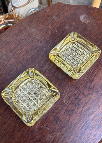 İkili sarı kristal küllük 1960s - Görsel 2