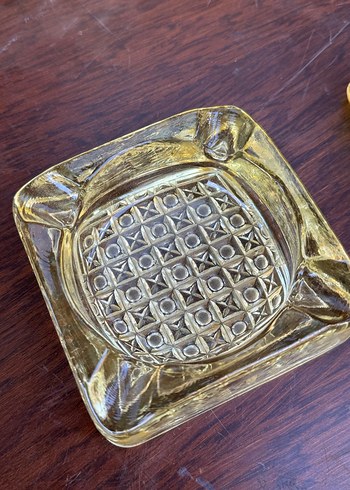 İkili sarı kristal küllük 1960s - Görsel 3