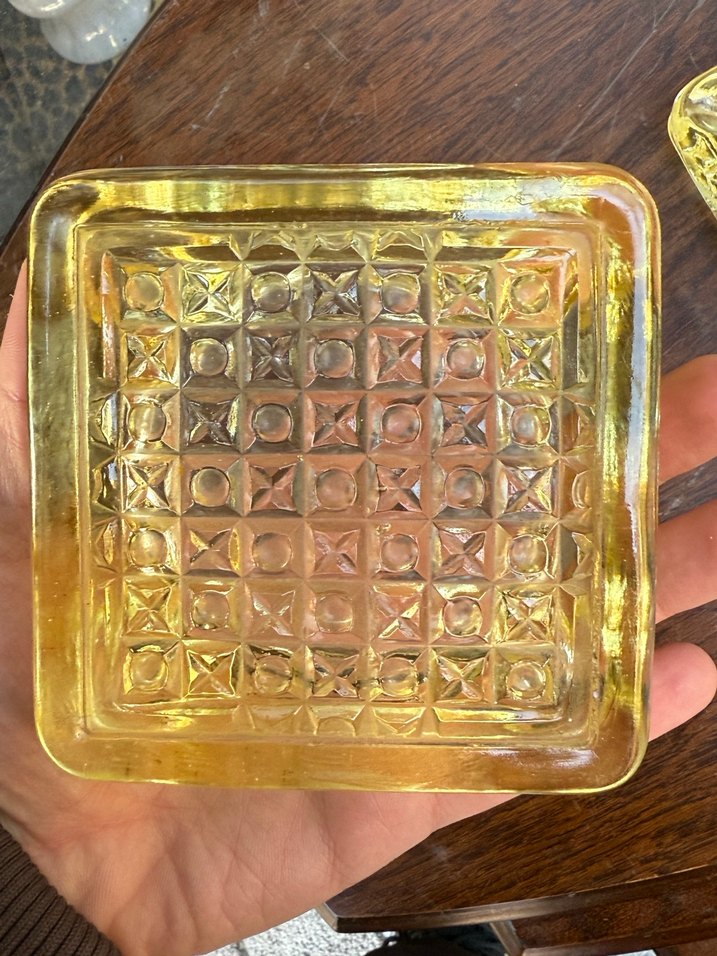 İkili sarı kristal küllük 1960s - Görsel 5