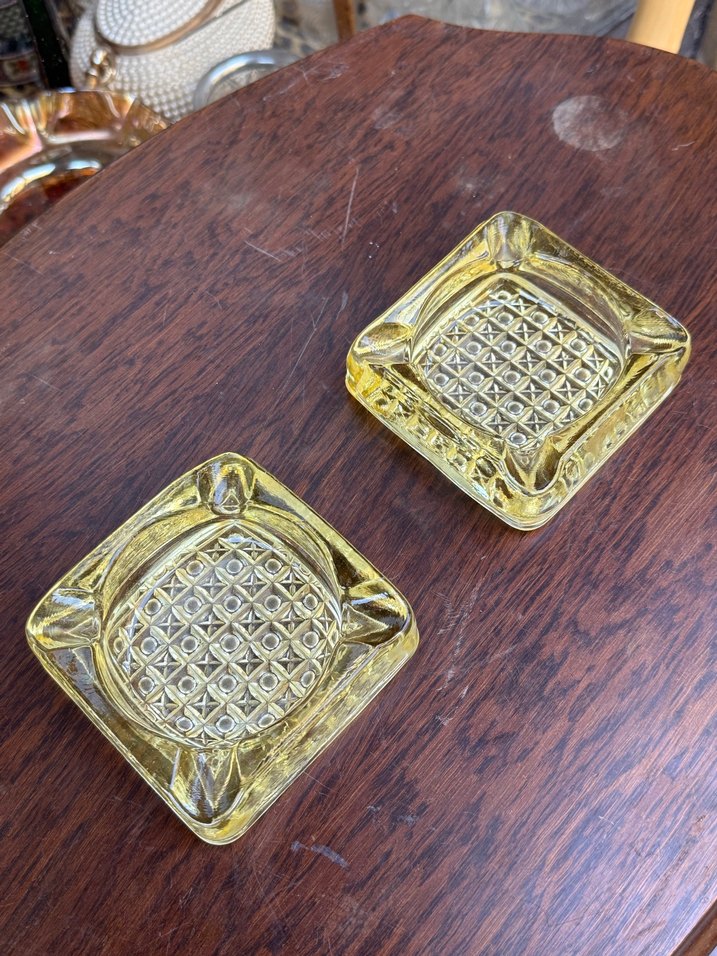 İkili sarı kristal küllük 1960s - Görsel 2