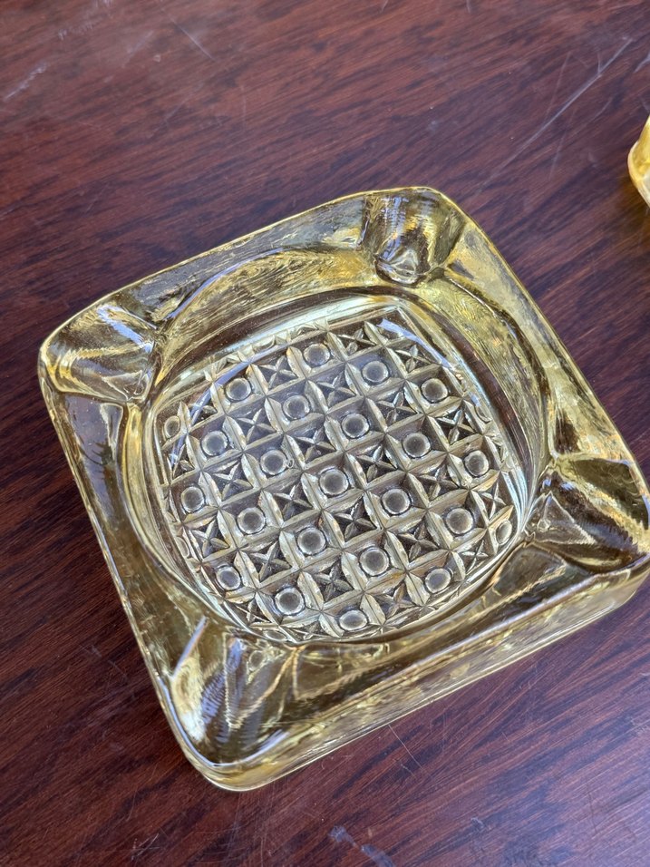 İkili sarı kristal küllük 1960s - Görsel 3