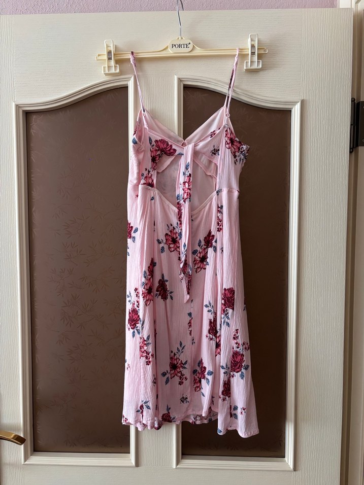 H&M Pembe Çiçek Desenli Midi Askılı Elbise - Görsel 2