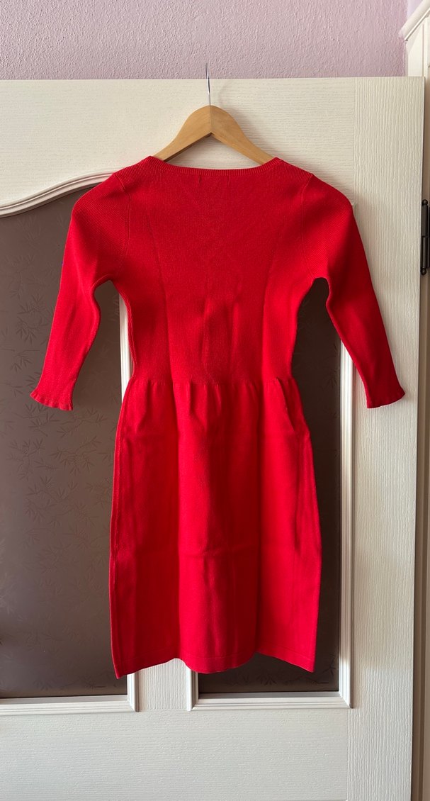 Kırmızı Kadın Triko Mini Elbise - Görsel 2
