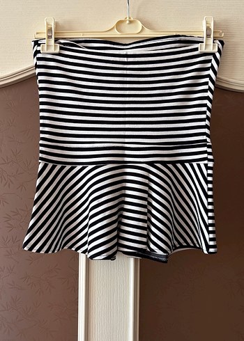 Çizgili Pliseli Straplez Bluz - Görsel 2