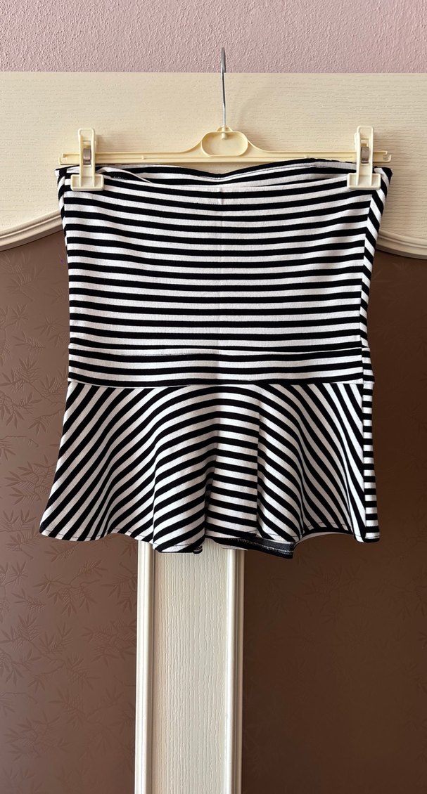 Çizgili Pliseli Straplez Bluz - Görsel 2