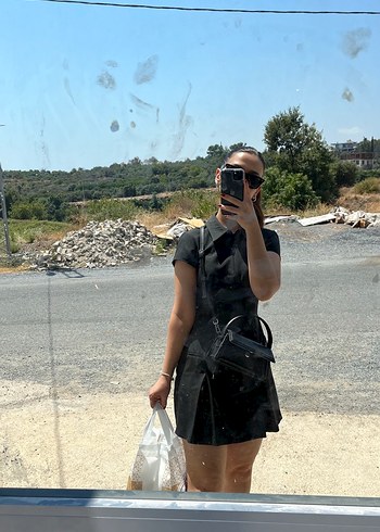 36 Beden siyah Renk Siyah Düğmeli Mini Ofis Elbisesi