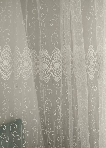 beyaz Desenli Beyaz Tül Perde - Görsel 2