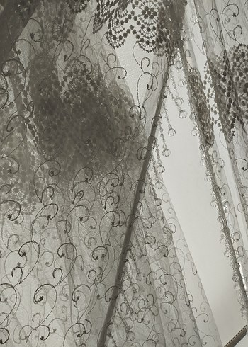 beyaz Desenli Beyaz Tül Perde - Görsel 3