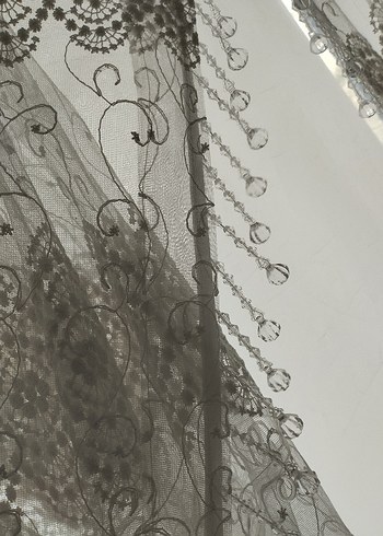 beyaz Desenli Beyaz Tül Perde - Görsel 4
