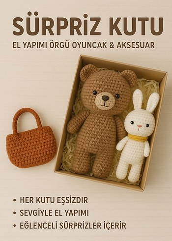 Sürpriz kutu(büyük peluş örgü oyuncaklar ve büyük aksesuarlar)