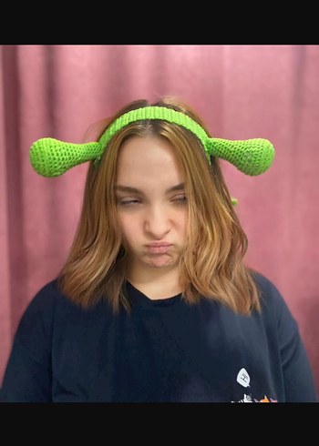 Pastel Yeşil Örgü Kadın Shrek Saç Bandı