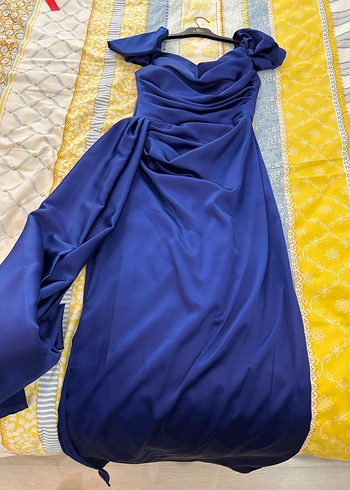 Drapeli Mavi Uzun Abiye Elbise - Görsel 2